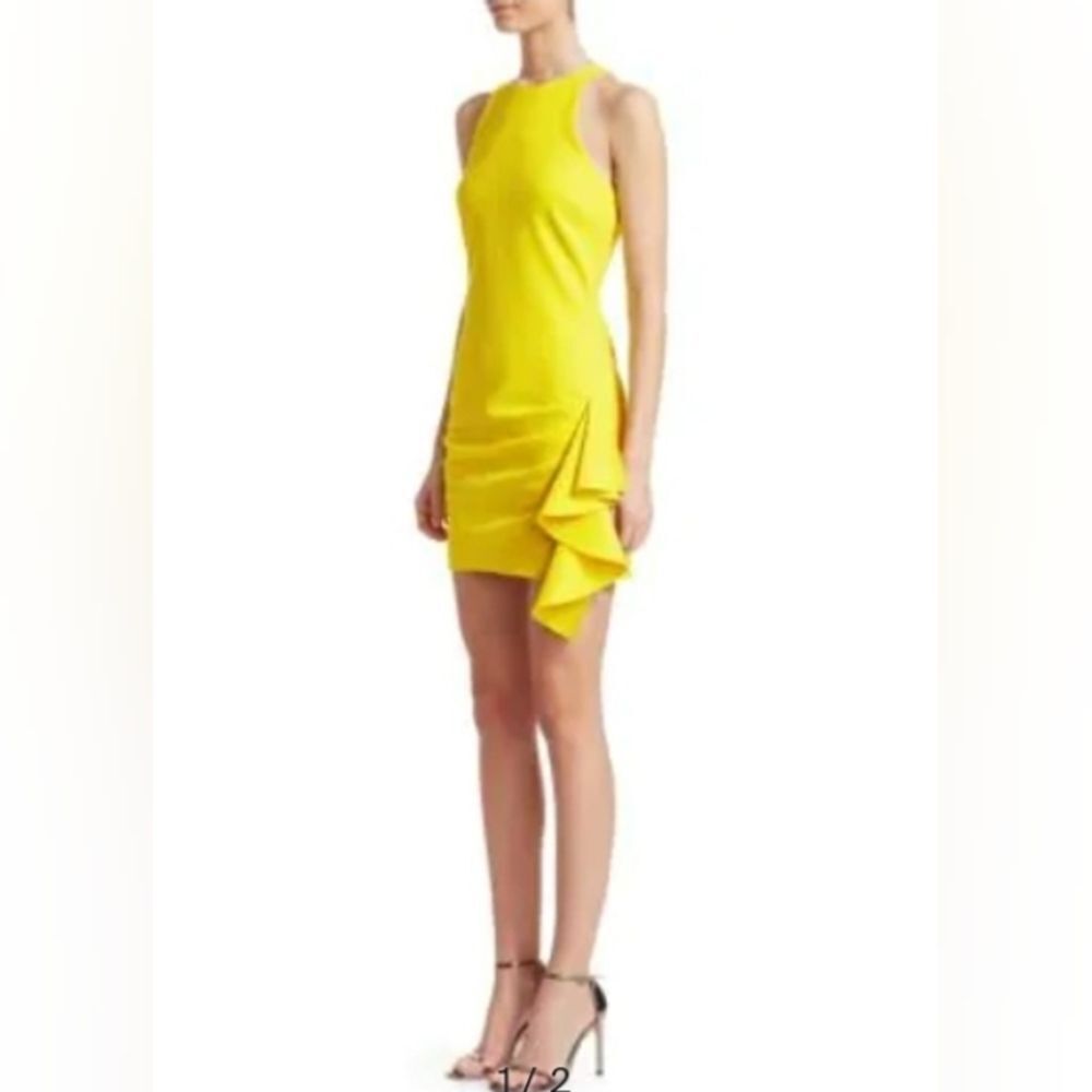 Cinq A Sept Bright Yellow Makayla Sleeveles Dress Ruffle In Front Dress Size 6
